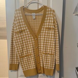 Joie Yellow Checkered Cardigan Sweater